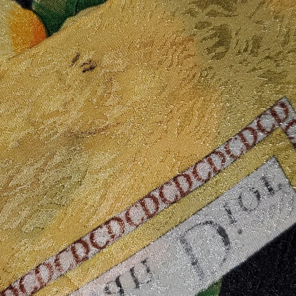 Authentic Vintage Christian Dior 100% Silk Scarf - Yellow, Black Panther, Floral